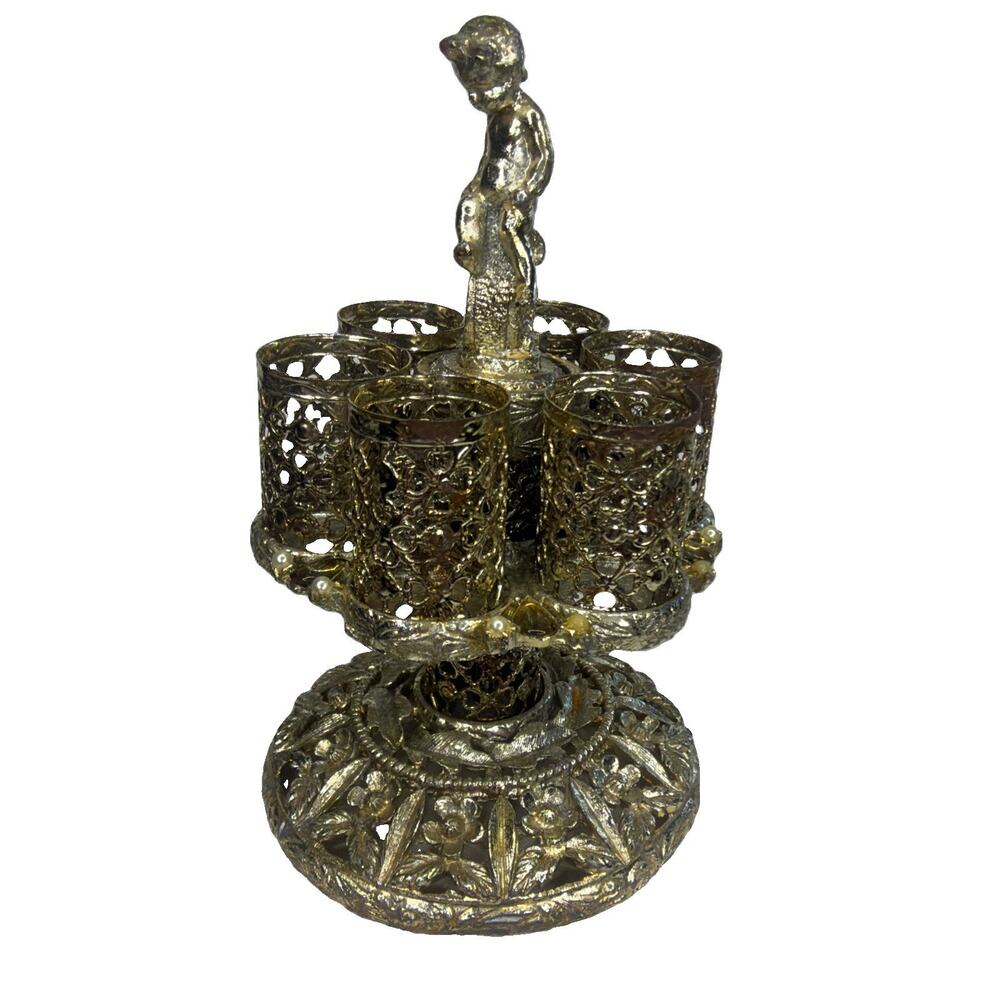 Sam Fink 6 Lipstick Holder Silver Tone MCM HBA Hollywood Glam Vintage Cherub